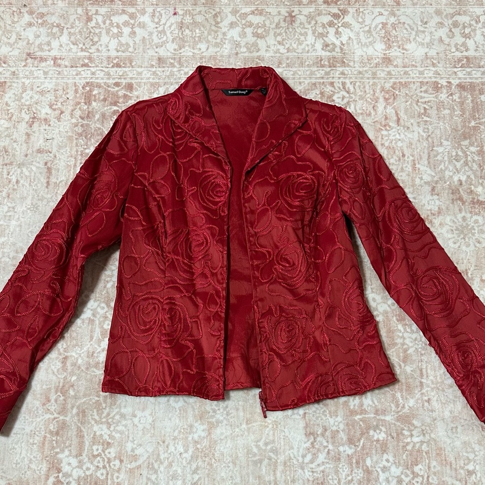 Dual Zip Jacket With Camellia Silk Embroidery - Picture 2 of 9
